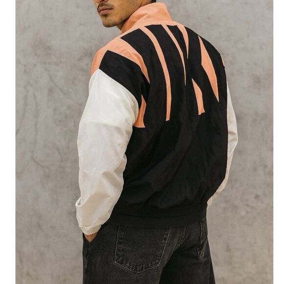 Nike Windbreaker Jacket Mens Black Peach Colorblock Retro Logo Streetwear Sz M - Picture 1 of 12